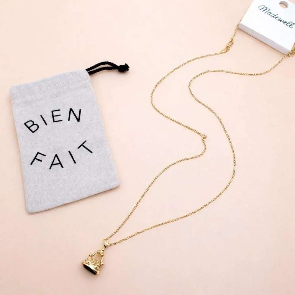 Madewell gold‎ necklace with black stone